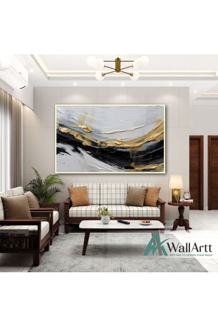 Gold Wave on Black 3d Heavy Textured Partial Oil Painting